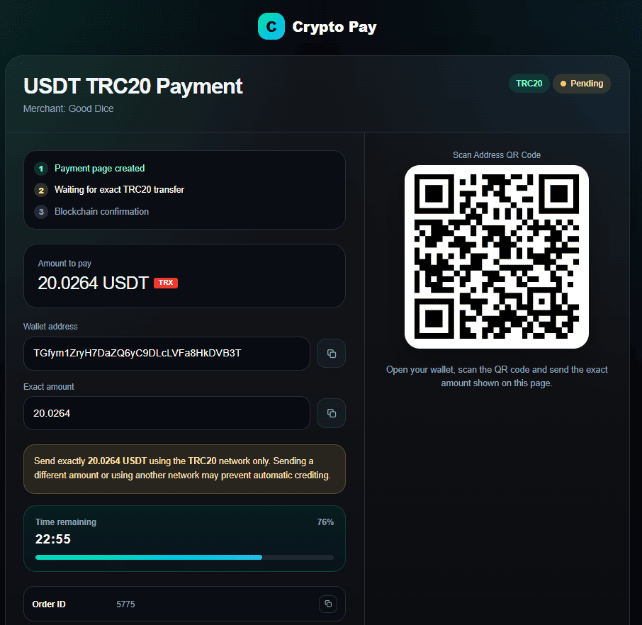 Crypto Pay dashboard preview